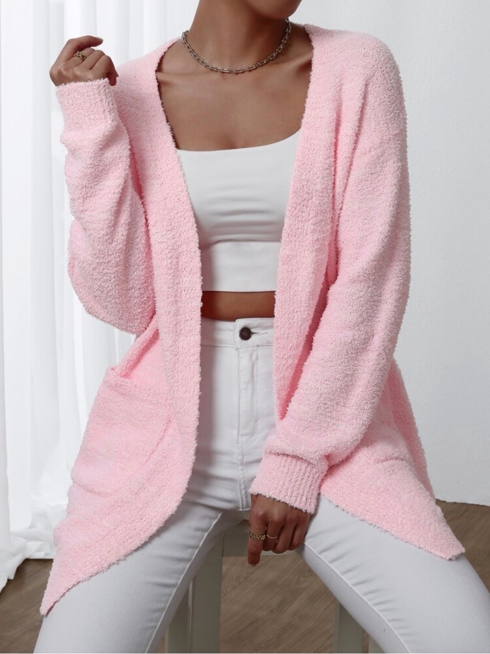 NEW Cozy Open-Front Pink Women's Cardigan Sweater